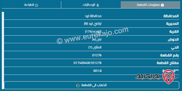 قطعة أرض مساحة 601م للبيع في اربد - البارحة 