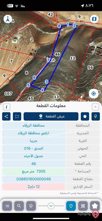 قطعة ارض مميزة للإستثمار مساحة 7 دونم و 305م للبيع في الزرقاء - جريبا