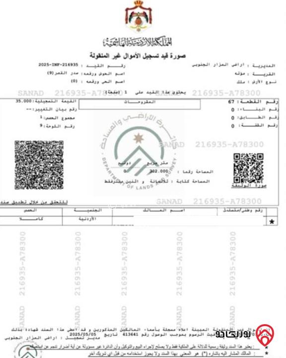 قطعتين ارض متجاورتين مساحة 1637م للبيع في الكرك - مؤتة