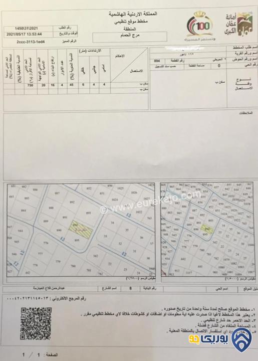 قطعة أرض مساحة 872م للبيع في طريق المطار 