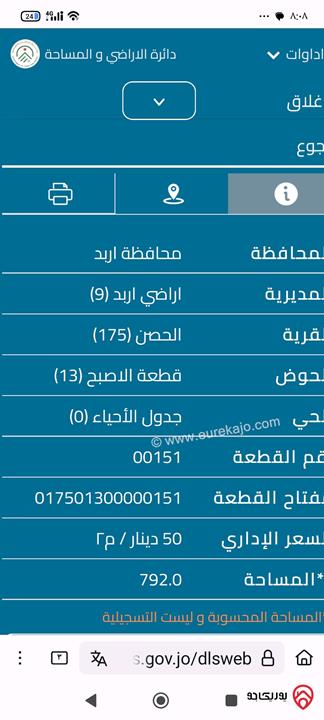 ارض سكنية مساحة 1 دونم و 77م للبيع في اربد - الحصن