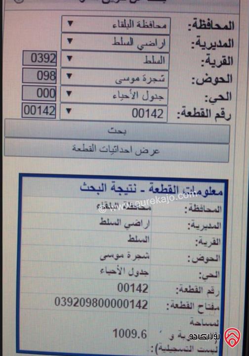 أرض تجاري طولي مساحة 1 دونم للبيع في السلط