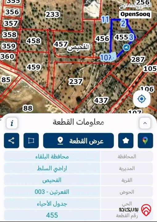 أرض مساحة 2 دونم للبيع في الفحبص القعرتيين