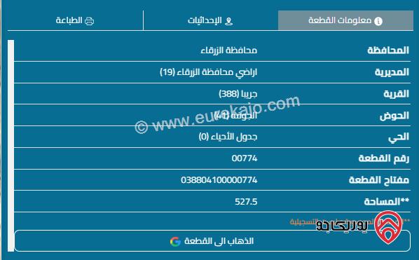 قطعة أرض على شارعين مساحة 527م للبيع في الزرقاء - ضاحية المدينة المنورة	