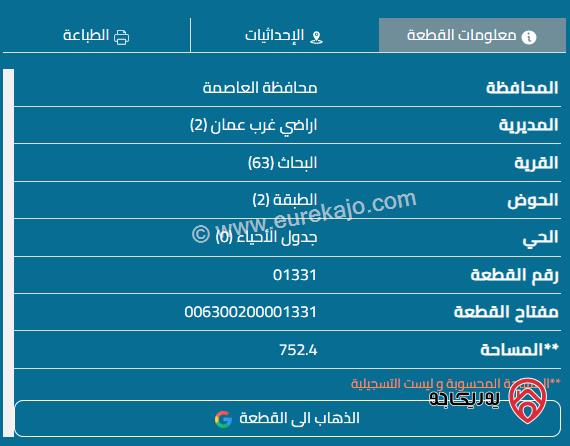 قطعة ارض مساحة 750م للبيع في عمان - منطقة مرج الحمام من اراضي غرب عمان