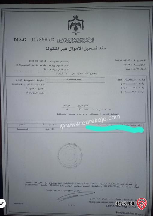 قطعة أرض مساحة 571م للبيع في مأدبا - مجمع السفريات