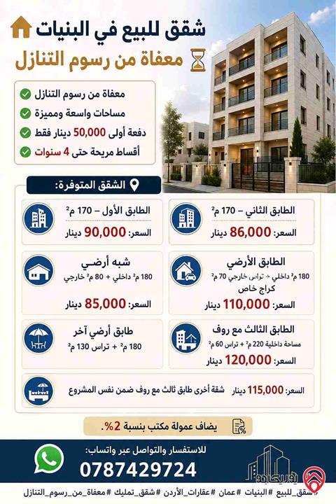 شقق مساحة 170م / 180م للبيع في عمان - البنيات