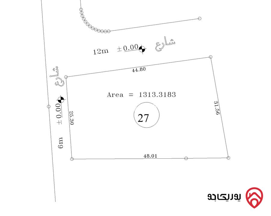 قطعة ارض مساحة 1313م للبيع في اربد - ايدون