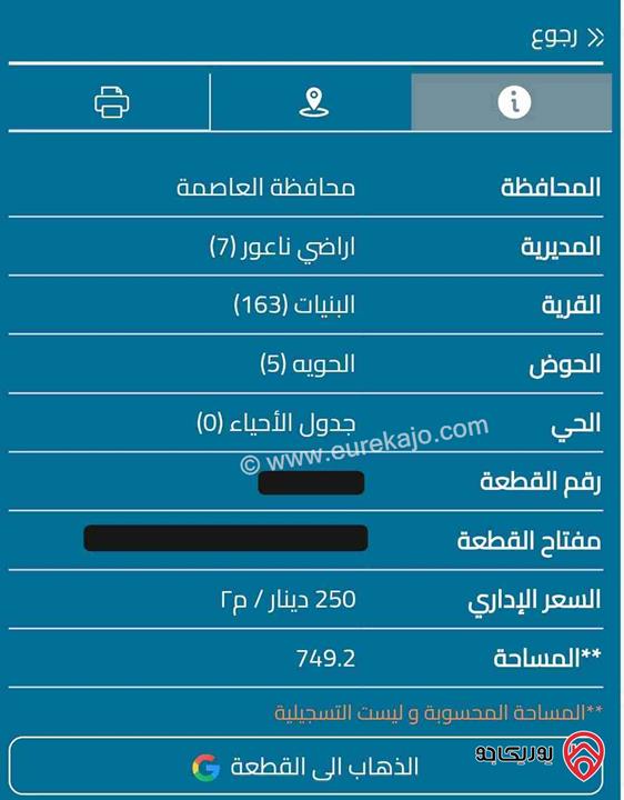 أرض مساحة 749 متر للبيع في عمان - البنيات - الحوية 