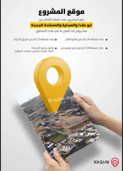 مشروع ضاحية الزهراء اراضي مساحة 500م للبيع في عمان - منطقة العبدلية قرب المستندة الجديدة 