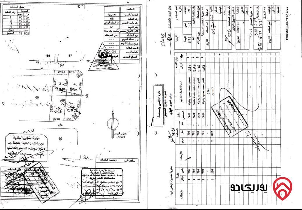 قطعة أرض مميزة على شارعين مساحة 710م للبيع في اربد - كفريوبا 