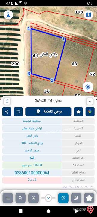قطعة ارض مساحة 5 دونم للبيع من أراضي شرق عمان - وادي العش 