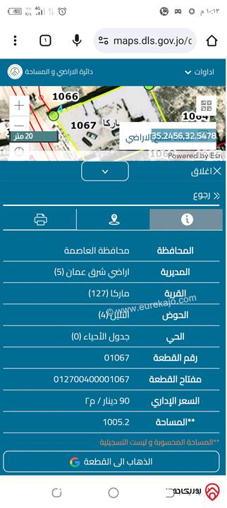 قطعة ارض مساحة 1020م للبيع في عمان - ماركا