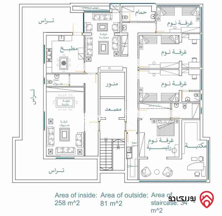 شقة طابقية مساحة 331م للبيع في عمان - الجبيهة