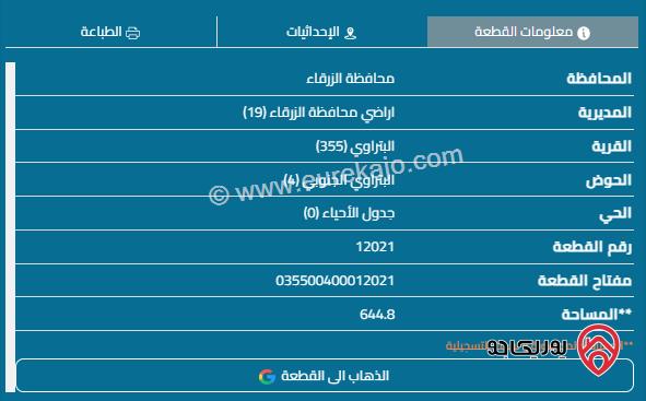 قطعة أرض مساحة 645م للبيع في الزرقاء - البتراوي 