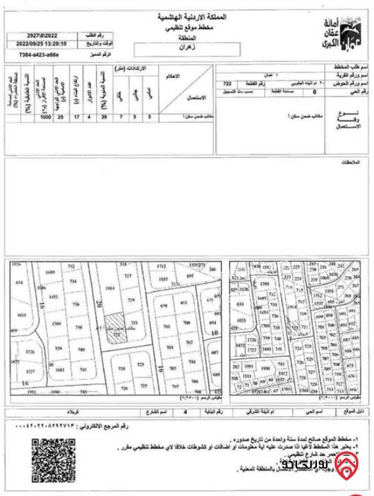 ارض تجاري مكاتب مساحة 1 دونم و 76م للبيع في عمان - ام اذينة
