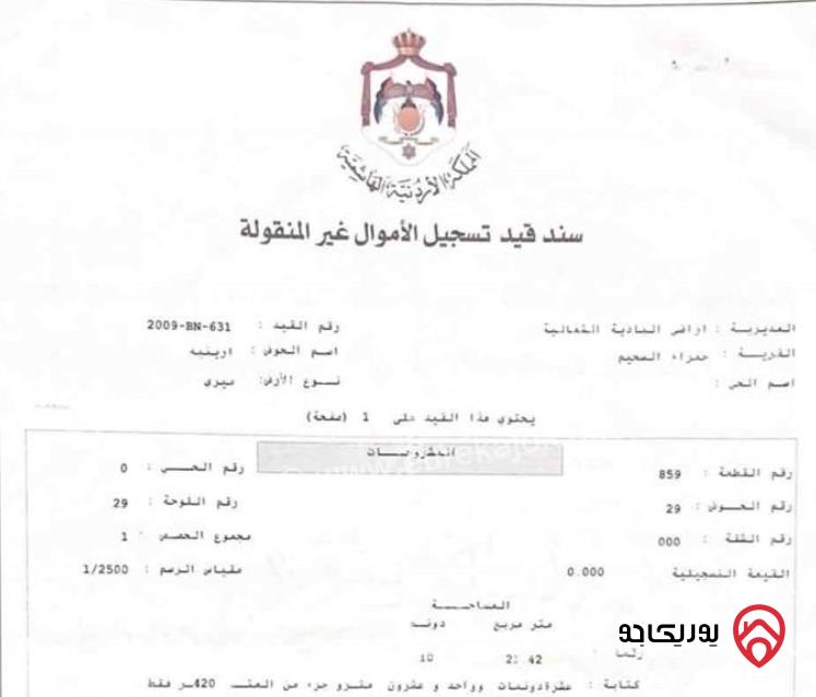 أرض مساحة 10 دونم و 21م للبيع في المفرق