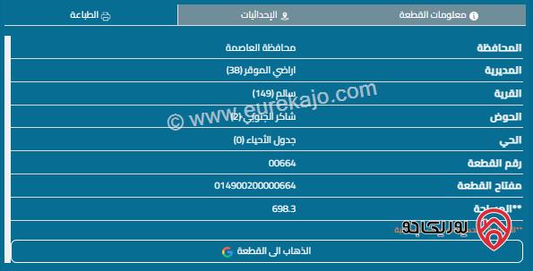 قطعة أرض مساحة 698م للبيع في قرية سالم 