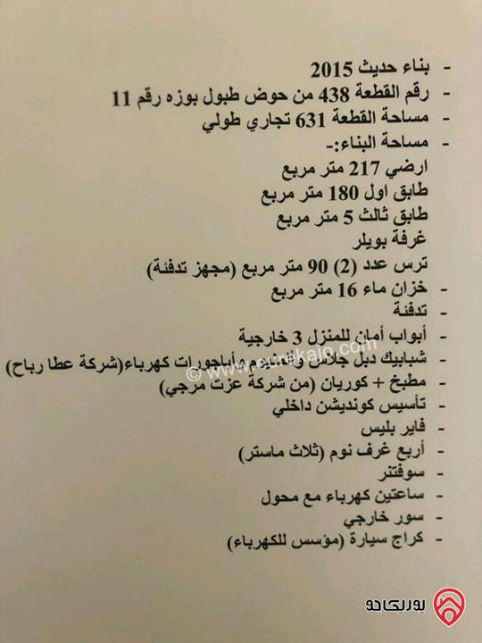 فيلا دوبلكس مساحة الأرض 650م ومساحة البناء 375م للايجار في اربد - الحصن