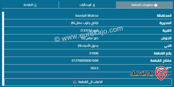 قطعة ارض مساحة 504م للبيع في العبدلية 