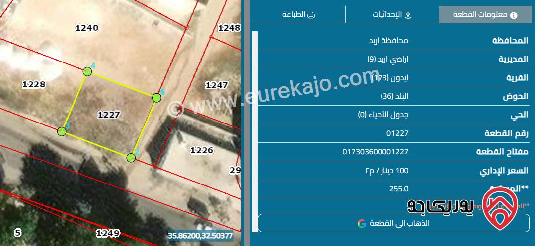 أرض تجاري مساحة 250م للبيع في اربد - ايدون