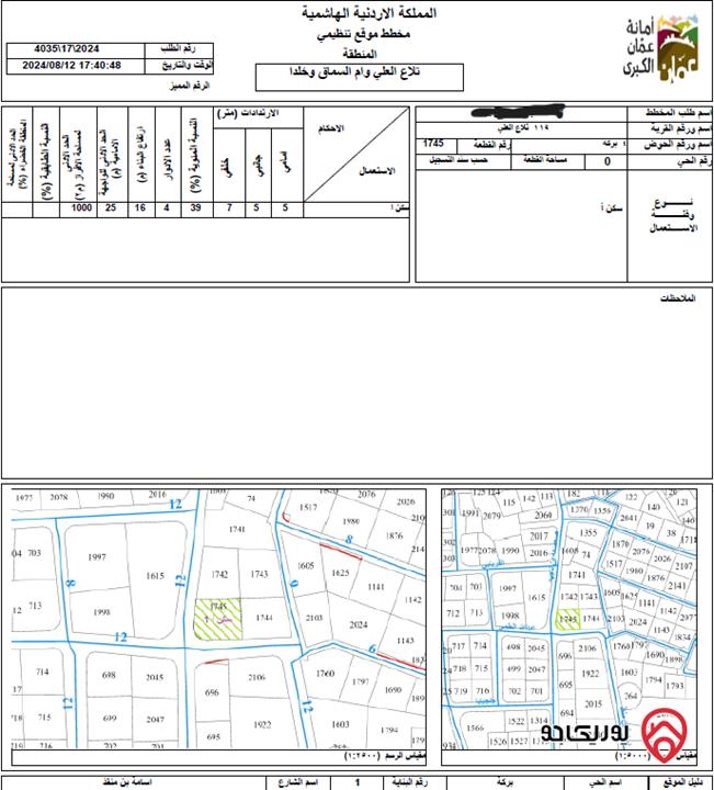 قطعة ارض مساحة 1 دونم للبيع في عمان - تلاع العلي