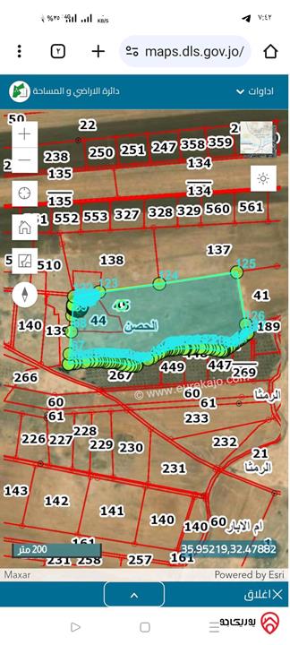 ارض مساحة 10 دونم و200م من 60 دونم مع امكانية بيع 3 دونم و400م السعر 25 الف للدونم للبيع في اربد - الحصن ام الابار الشرقية