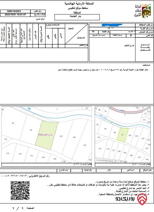 قطعة أرض مساحة 4462م للبيع في بلال حوض الشراب من اراضي غرب عمان