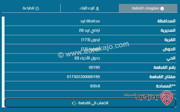 قطعة أرض مساحة 872م للبيع في اربد - ايدون	