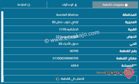 قطعة ارض مساحة 500م للبيع في الخشافية - سحاب	