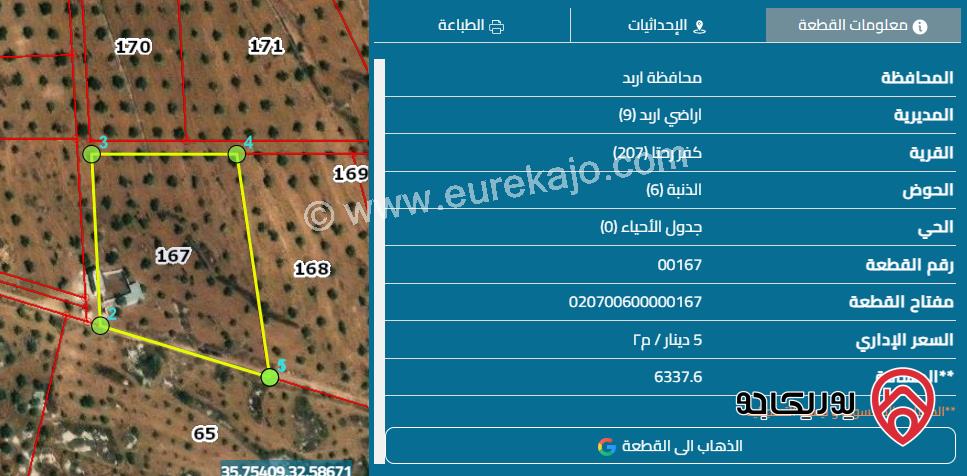 قطعة ارض زراعية مساحة 6 دونم للبيع في اربد - كفررحتا 