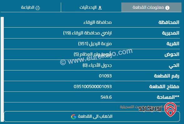 قطعة أرض مساحة 549م للبيع في الزرقاء - شومر 