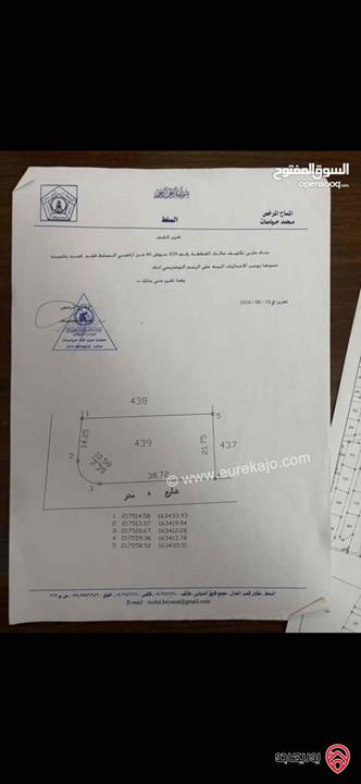 قطعة ارض مساحة 975م للبيع في السلط الصوانية 