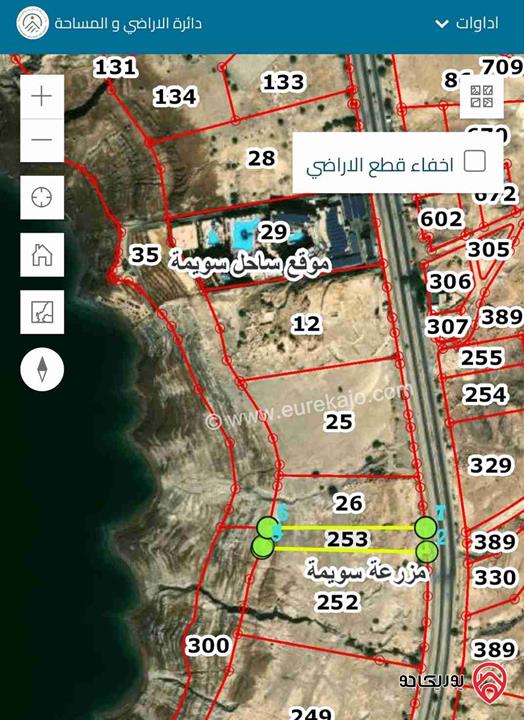 ارض مساحة 10 دونم للبيع في البحر الميت - السويمة على شاطئ البحر الميت مباشرة 