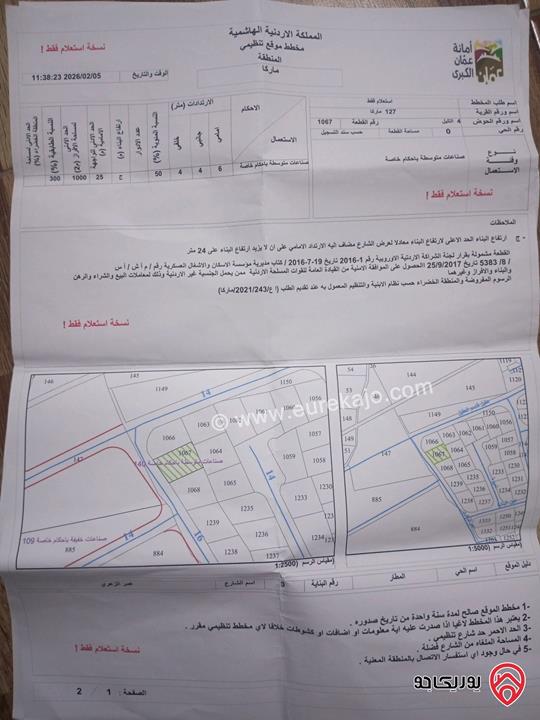 قطعة ارض مساحة 1020م للبيع في عمان - ماركا