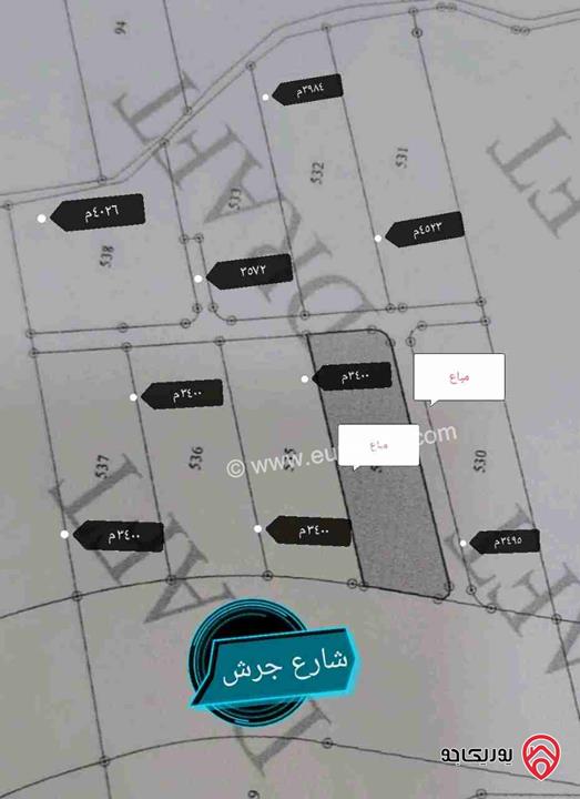 قطع أراضي عدد 7 مساحتهم الكلية 26 دونم للبيع بسعر 220 ألف لكامل المساحة في جرش - عنيبه