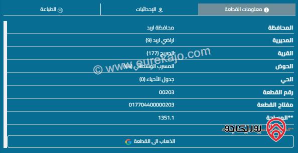 قطعة أرض مساحة 1351م للبيع في اربد - الصريح 