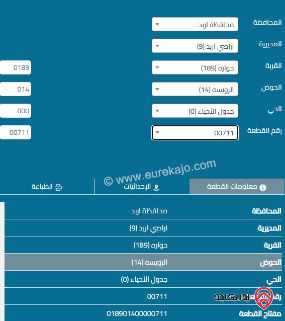 قطعة ارض مساحة 848م للبيع في اربد - حوارة