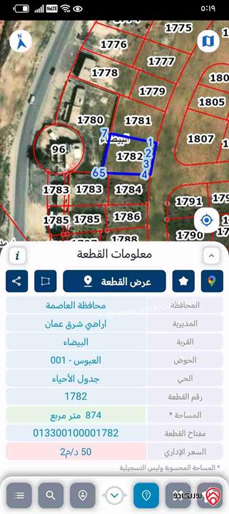 قطعتين أرض مساحة كل قطعة 875م للبيع في عمان - البيضاء بجانب الشارع العام بسعر لقطة 