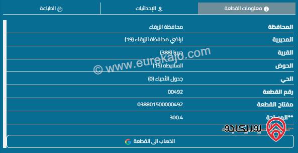 قطعة أرض مساحة 300م للبيع في الزرقاء - جريبا 