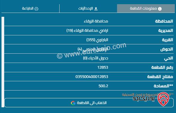 قطعة أرض مساحة 500م للبيع في الزرقاء - البتراوي	