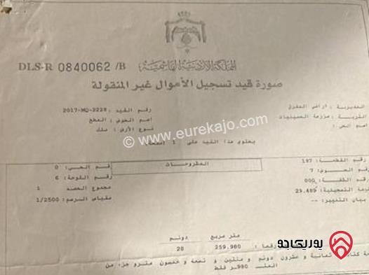 ارض تجارية مساحة 259م للبيع في المفرق - الزعتري على طريق بغداد الدولي مباشرة