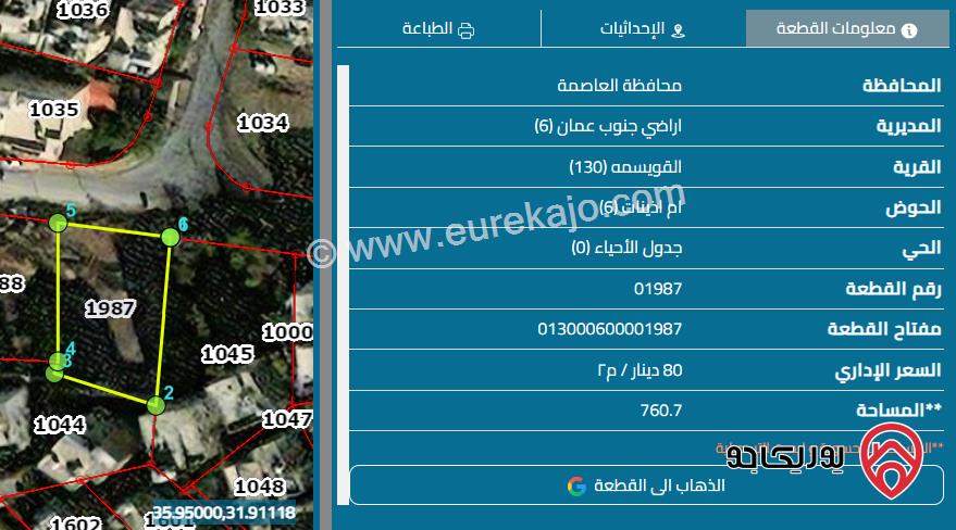 قطعة ارض مساحة 760م تقع على شارعين تقاطع للبيع في عمان - القويسمة 