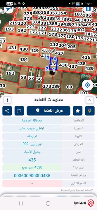 ارض مساحة 4 دونم و 530م للبيع من اراضي جنوب عمان - ام رمانة
