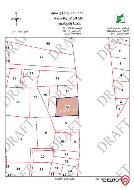 أرض مساحة 2 دونم و 875م للإستثمار في الكرك - على الشارع الرئيسي - الصحراوي