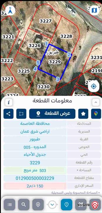 قطعة ارض مساحة 503م للبيع في عمان - طبربور ابو علياء 