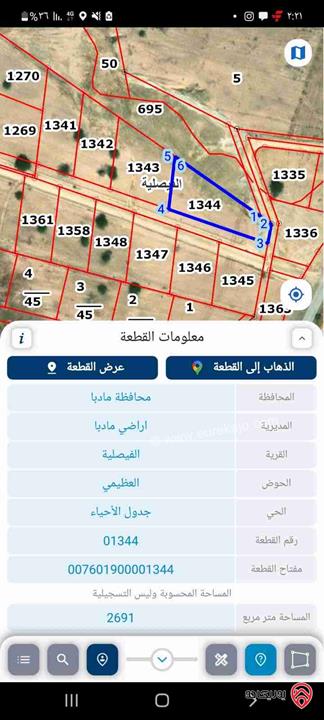 قطعة أرض مساحة 2 دونم و 691م للبيع في البحر الميت - الرامة  