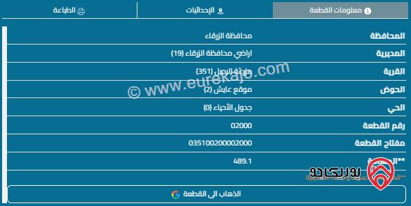 قطعة أرض مساحة 489م للبيع الزرقاء - البستان