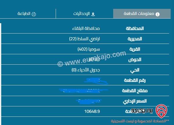 قطعة ارض مساحة 55 دونم كامل للبيع في السلط - بيوضة