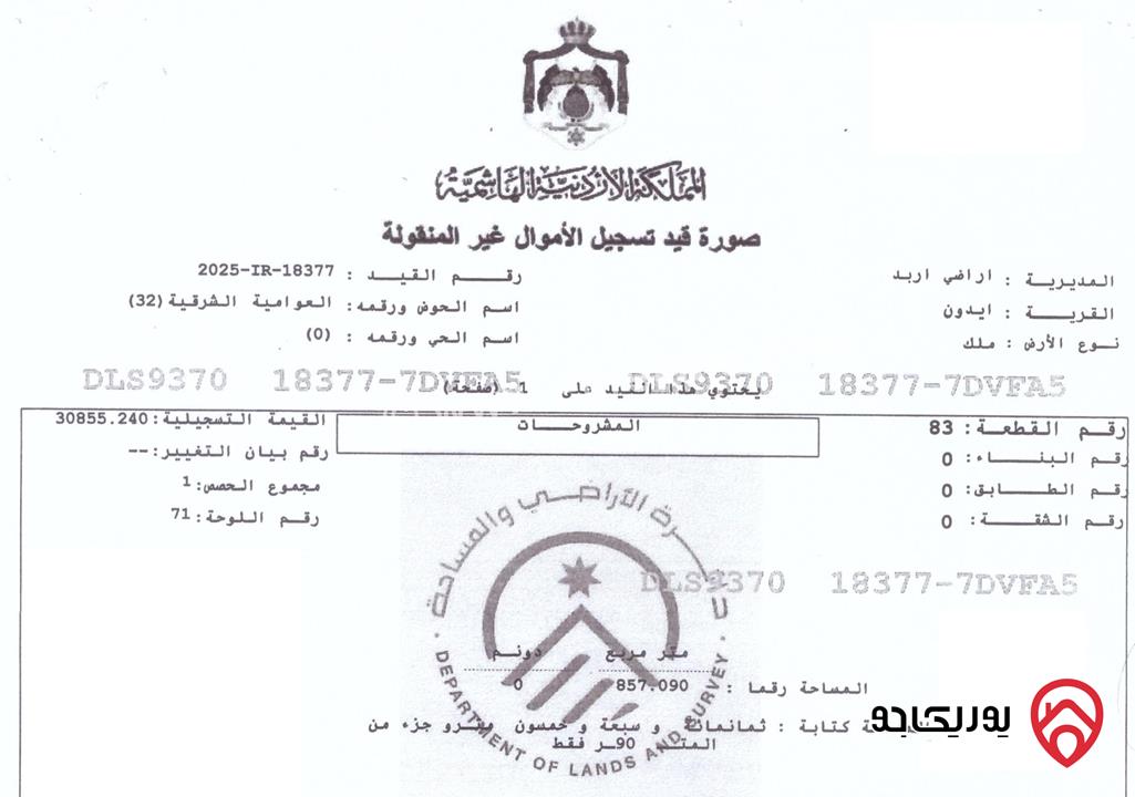ثلاث قطع أراضي مفروزة مميزة من (المالك مباشرة) للبيع في اربد - ايدون